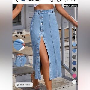 Light Wash Button-Front Denim Midi Skirt